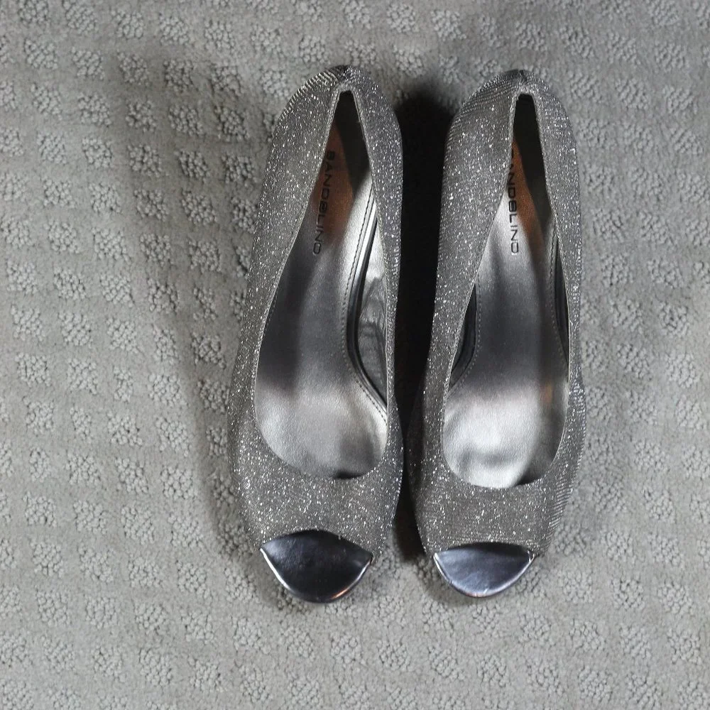 Bandolino Size 8 Sparkly Wedge Peep Toe 3